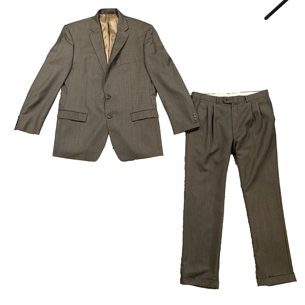 Vintage Lauren Ralph Lauren Suit Men 46 Long Brown Wool Blazer Pleated Pants LRL